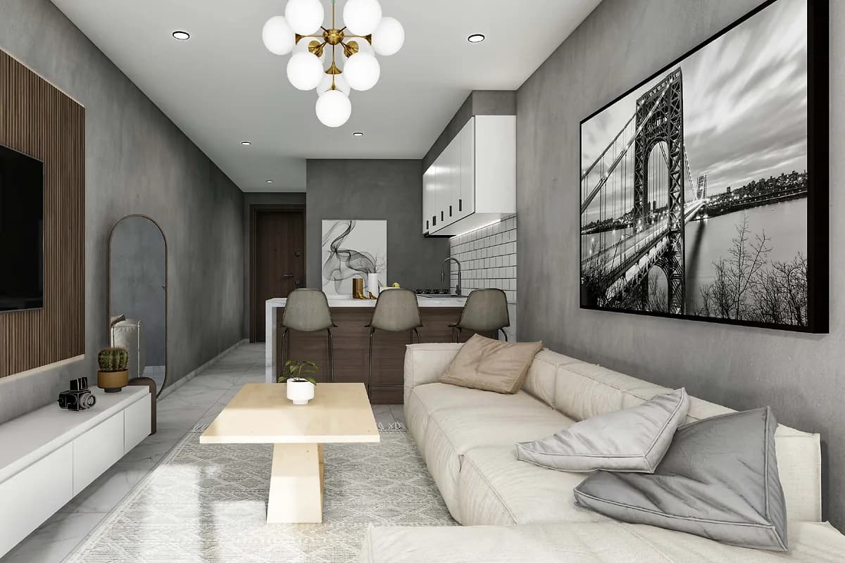 Salon z częścią jadalną w apartamencie La Joya Perla