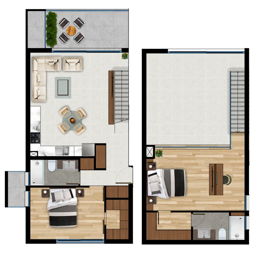 Rzut mieszkania typu 2+1 loft penthouse w The Reverie